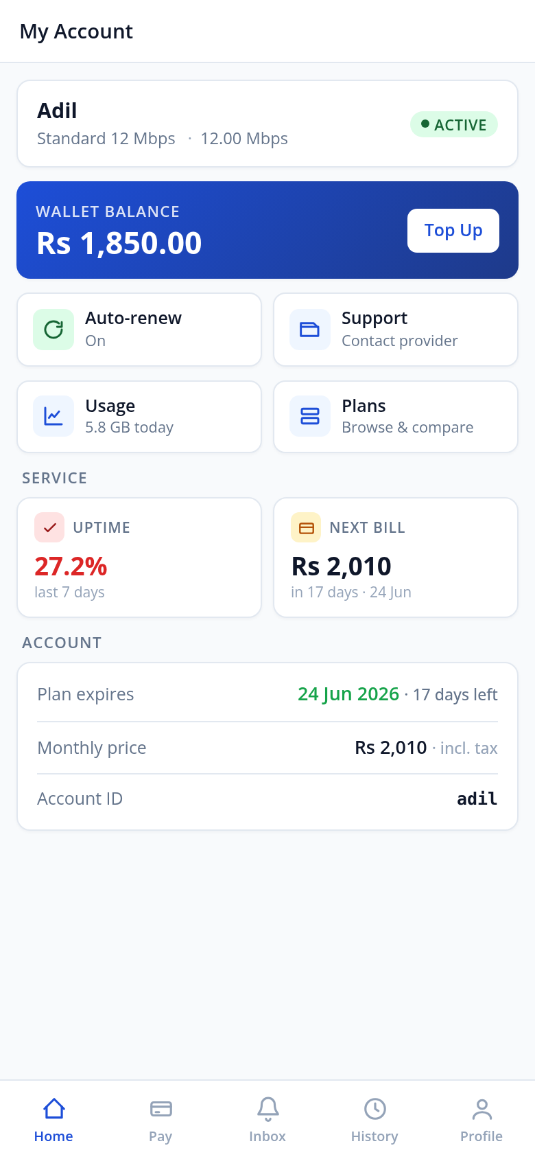Radyxen subscriber self-care portal