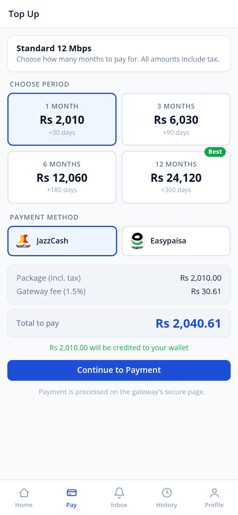 Radyxen Online payment screen